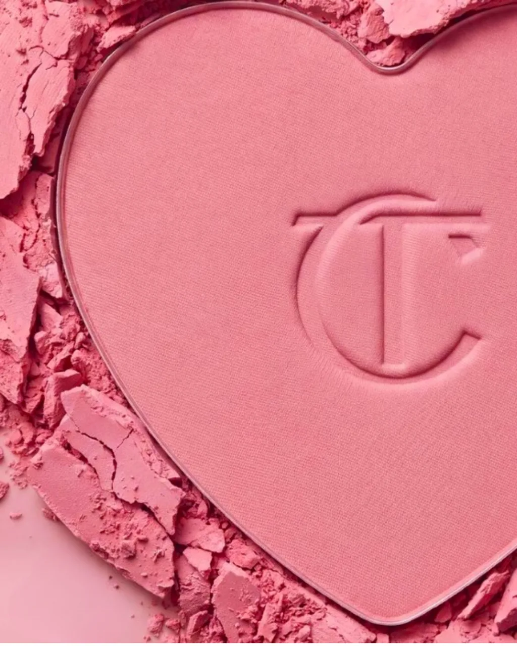 Charlotte Tilbury blush macro, heart motif pressed into pink powder