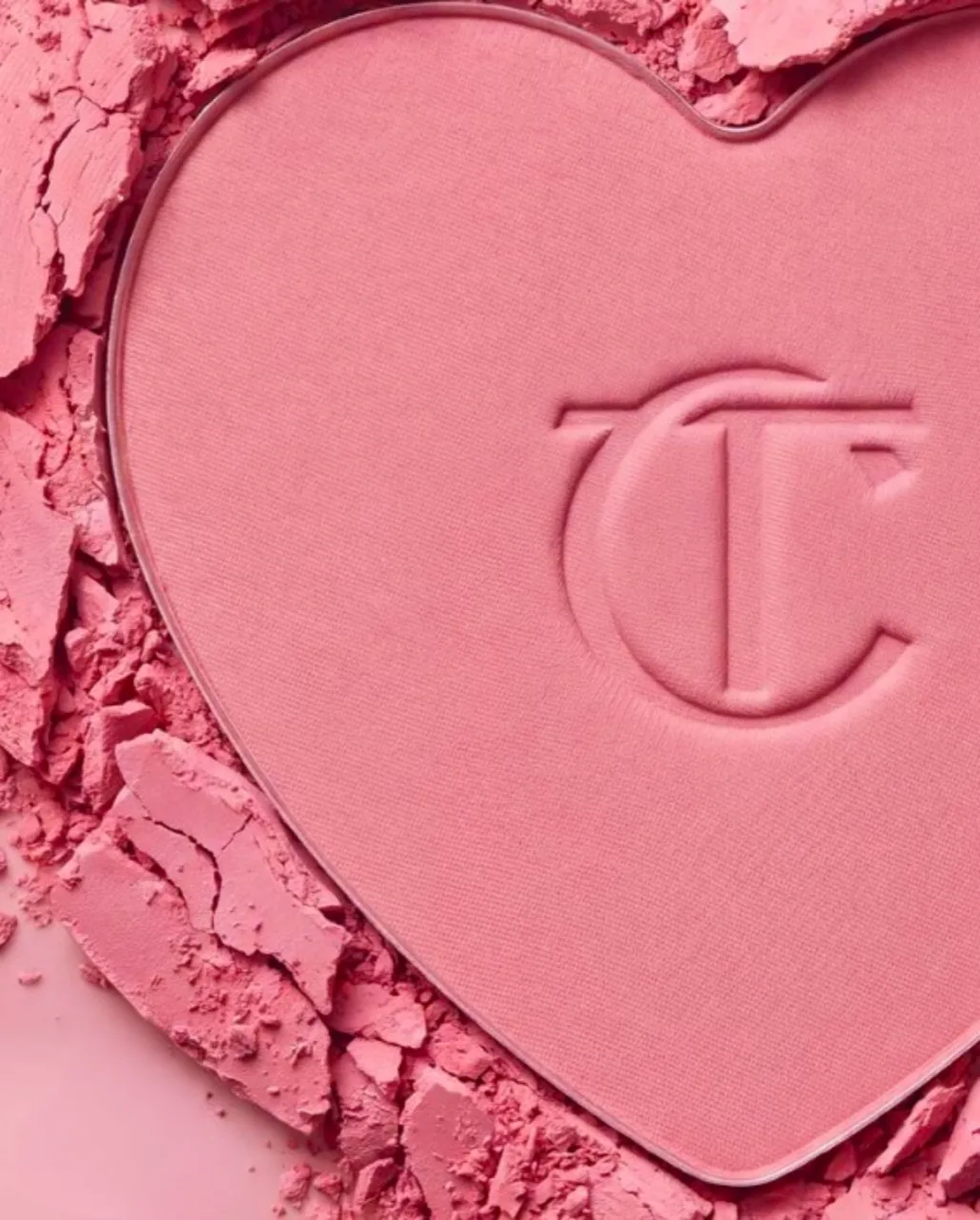 Charlotte Tilbury blush macro, heart motif pressed into pink powder
